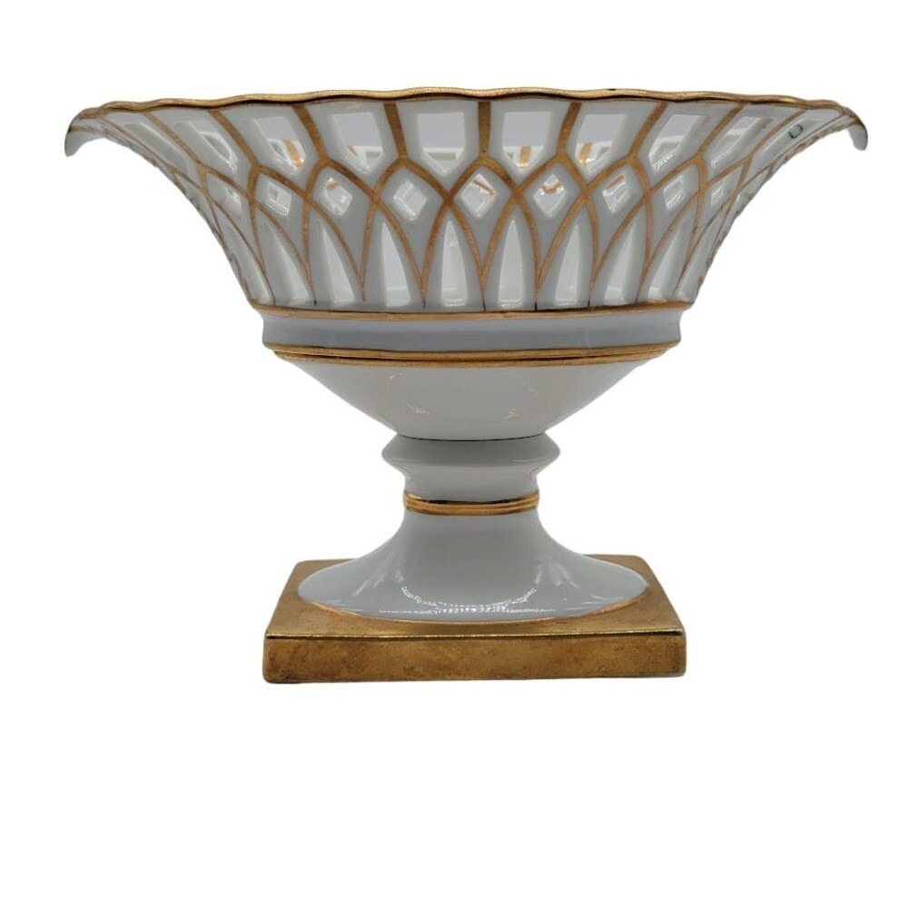 Vintage French‎ Style Gilted Footed Reticulated Compote Aprox 8"
